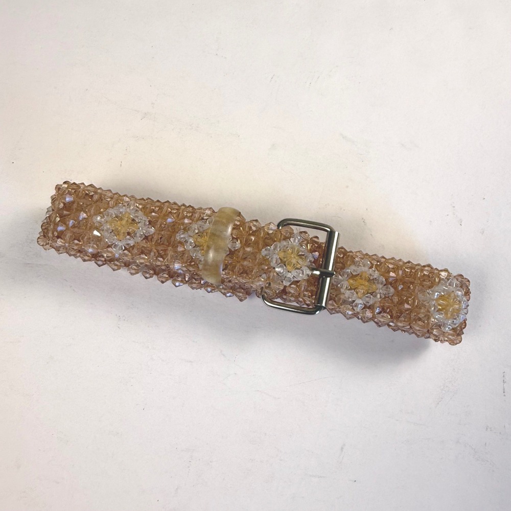 Handcrafted 90s Boho Beaded Belt Amber Champagne 40" Y2K Coquette Fairy
